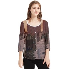 Skyline Skyscrapers Futuristic Sci-fi Panorama Chiffon Quarter Sleeve Blouse by Pakemis