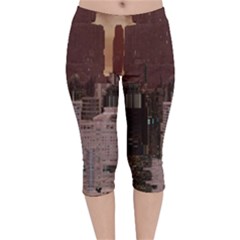 Skyline Skyscrapers Futuristic Sci-fi Panorama Velvet Capri Leggings  by Pakemis