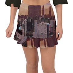 Skyline Skyscrapers Futuristic Sci-fi Panorama Fishtail Mini Chiffon Skirt by Pakemis