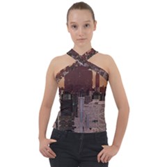 Skyline Skyscrapers Futuristic Sci-fi Panorama Cross Neck Velour Top by Pakemis