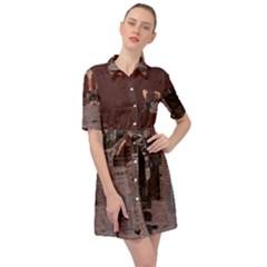 Skyline Skyscrapers Futuristic Sci-fi Panorama Belted Shirt Dress by Pakemis