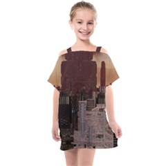 Skyline Skyscrapers Futuristic Sci-fi Panorama Kids  One Piece Chiffon Dress by Pakemis