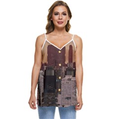 Skyline Skyscrapers Futuristic Sci-fi Panorama Casual Spaghetti Strap Chiffon Top by Pakemis