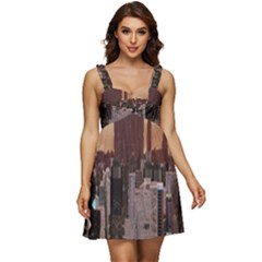 Skyline Skyscrapers Futuristic Sci-fi Panorama Ruffle Strap Babydoll Chiffon Dress