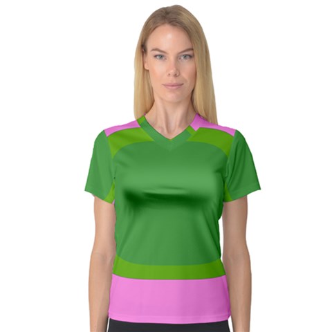 Pink And Green 1105 - Groovy Retro Style Art V-neck Sport Mesh Tee by KorokStudios