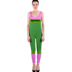 Pink And Green 1105 - Groovy Retro Style Art One Piece Catsuit by KorokStudios