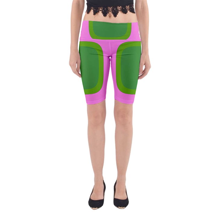 Pink And Green 1105 - Groovy Retro Style Art Yoga Cropped Leggings