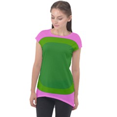 Pink And Green 1105 - Groovy Retro Style Art Cap Sleeve High Low Top by KorokStudios