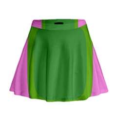 Pink And Green 1105 - Groovy Retro Style Art Mini Flare Skirt by KorokStudios