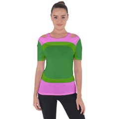 Pink And Green 1105 - Groovy Retro Style Art Shoulder Cut Out Short Sleeve Top by KorokStudios