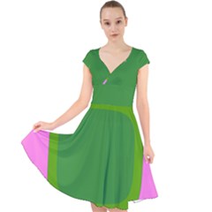 Pink And Green 1105 - Groovy Retro Style Art Cap Sleeve Front Wrap Midi Dress by KorokStudios