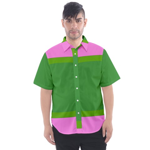 Pink And Green 1105 - Groovy Retro Style Art Men s Short Sleeve Shirt by KorokStudios