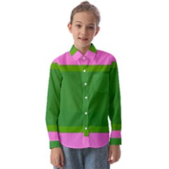 Pink And Green 1105 - Groovy Retro Style Art Kids  Long Sleeve Shirt by KorokStudios