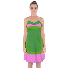 Pink And Green 1105 - Groovy Retro Style Art Ruffle Detail Chiffon Dress by KorokStudios