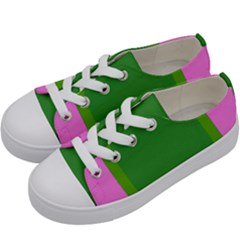 Pink And Green 1105 - Groovy Retro Style Art Kids  Low Top Canvas Sneakers by KorokStudios