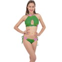 Pink And Green 1105 - Groovy Retro Style Art Cross Front Halter Bikini Set View1