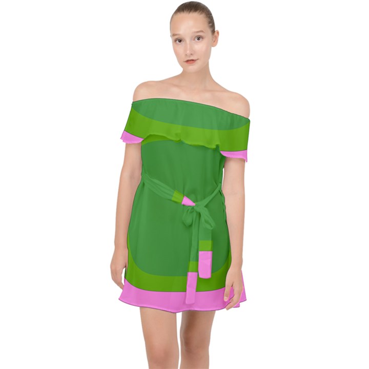 Pink And Green 1105 - Groovy Retro Style Art Off Shoulder Chiffon Dress