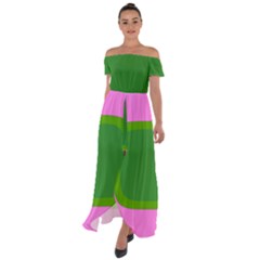 Pink And Green 1105 - Groovy Retro Style Art Off Shoulder Open Front Chiffon Dress by KorokStudios