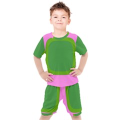 Pink And Green 1105 - Groovy Retro Style Art Kids  Tee And Shorts Set by KorokStudios