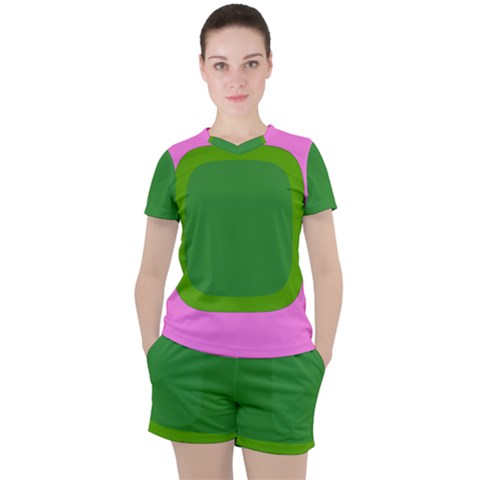 Pink And Green 1105 - Groovy Retro Style Art Women s Tee And Shorts Set by KorokStudios