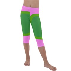 Pink And Green 1105 - Groovy Retro Style Art Kids  Lightweight Velour Capri Leggings  by KorokStudios