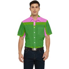 Pink And Green 1105 - Groovy Retro Style Art Men s Short Sleeve Pocket Shirt  by KorokStudios