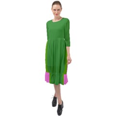 Pink And Green 1105 - Groovy Retro Style Art Ruffle End Midi Chiffon Dress by KorokStudios