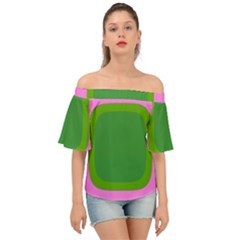 Pink And Green 1105 - Groovy Retro Style Art Off Shoulder Short Sleeve Top by KorokStudios