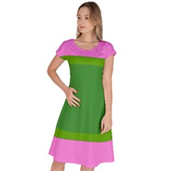 Pink And Green 1105 - Groovy Retro Style Art Classic Short Sleeve Dress by KorokStudios