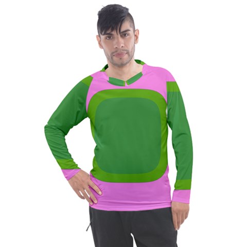 Pink And Green 1105 - Groovy Retro Style Art Men s Pique Long Sleeve Tee by KorokStudios