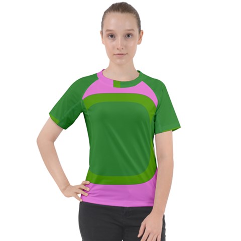 Pink And Green 1105 - Groovy Retro Style Art Women s Sport Raglan Tee by KorokStudios