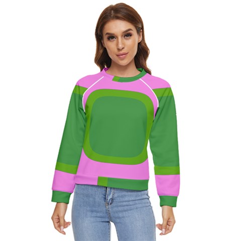 Pink And Green 1105 - Groovy Retro Style Art Women s Long Sleeve Raglan Tee by KorokStudios