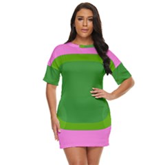 Pink And Green 1105 - Groovy Retro Style Art Just Threw It On Dress by KorokStudios