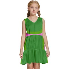 Pink And Green 1105 - Groovy Retro Style Art Kids  Sleeveless Tiered Mini Dress by KorokStudios