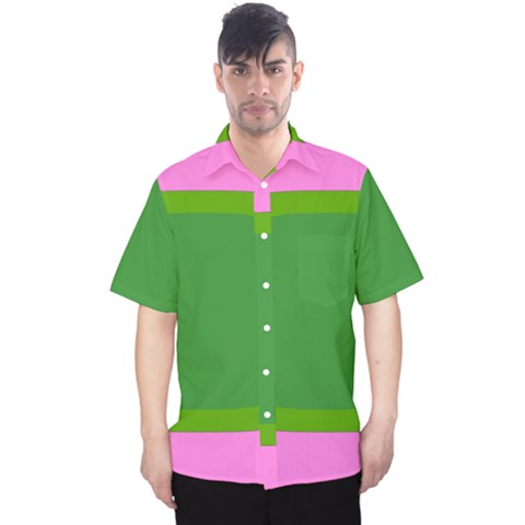 Pink And Green 1105 - Groovy Retro Style Art Men s Hawaii Shirt by KorokStudios