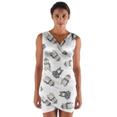 Cute Seamless Pattern With Koala Panda Bear Wrap Front Bodycon Dress by Pakemis