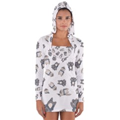 Cute Seamless Pattern With Koala Panda Bear Long Sleeve Hooded T-shirt by Pakemis