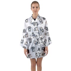 Cute Seamless Pattern With Koala Panda Bear Long Sleeve Satin Kimono by Pakemis