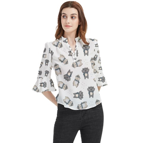 Cute Seamless Pattern With Koala Panda Bear Loose Horn Sleeve Chiffon Blouse by Pakemis