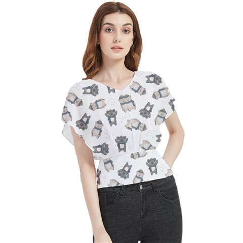 Cute Seamless Pattern With Koala Panda Bear Butterfly Chiffon Blouse by Pakemis