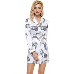 Cute Seamless Pattern With Koala Panda Bear Long Sleeve Satin Robe by Pakemis