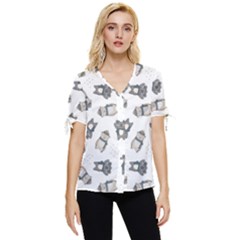 Cute Seamless Pattern With Koala Panda Bear Bow Sleeve Button Up Top by Pakemis