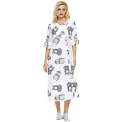 Cute Seamless Pattern With Koala Panda Bear Double Cuff Midi Dress by Pakemis