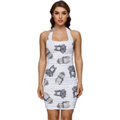 Cute Seamless Pattern With Koala Panda Bear Sleeveless Wide Square Neckline Ruched Bodycon Dress by Pakemis