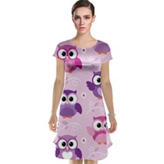 Seamless Cute Colourfull Owl Kids Pattern Cap Sleeve Nightdress by Pakemis