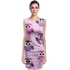 Seamless Cute Colourfull Owl Kids Pattern Classic Sleeveless Midi Dress by Pakemis