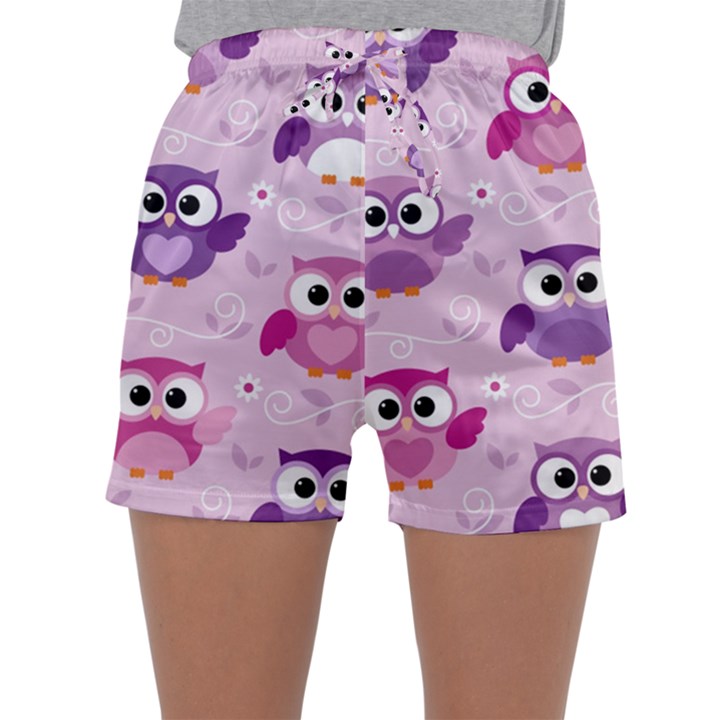 Seamless Cute Colourfull Owl Kids Pattern Sleepwear Shorts