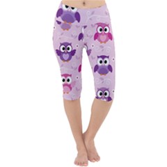 Seamless Cute Colourfull Owl Kids Pattern Lightweight Velour Cropped Yoga Leggings by Pakemis