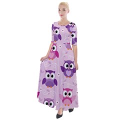 Seamless Cute Colourfull Owl Kids Pattern Half Sleeves Maxi Dress by Pakemis