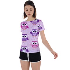 Seamless Cute Colourfull Owl Kids Pattern Back Circle Cutout Sports Tee by Pakemis